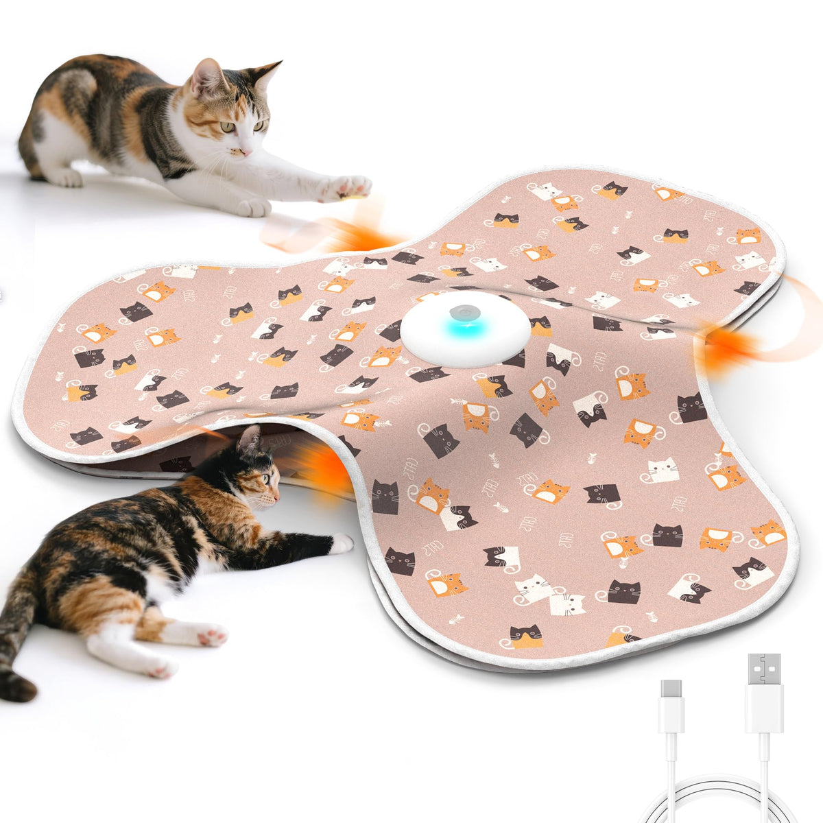 FUGODIWI interactive cat toy in pink with hidden hideout and feather tail.