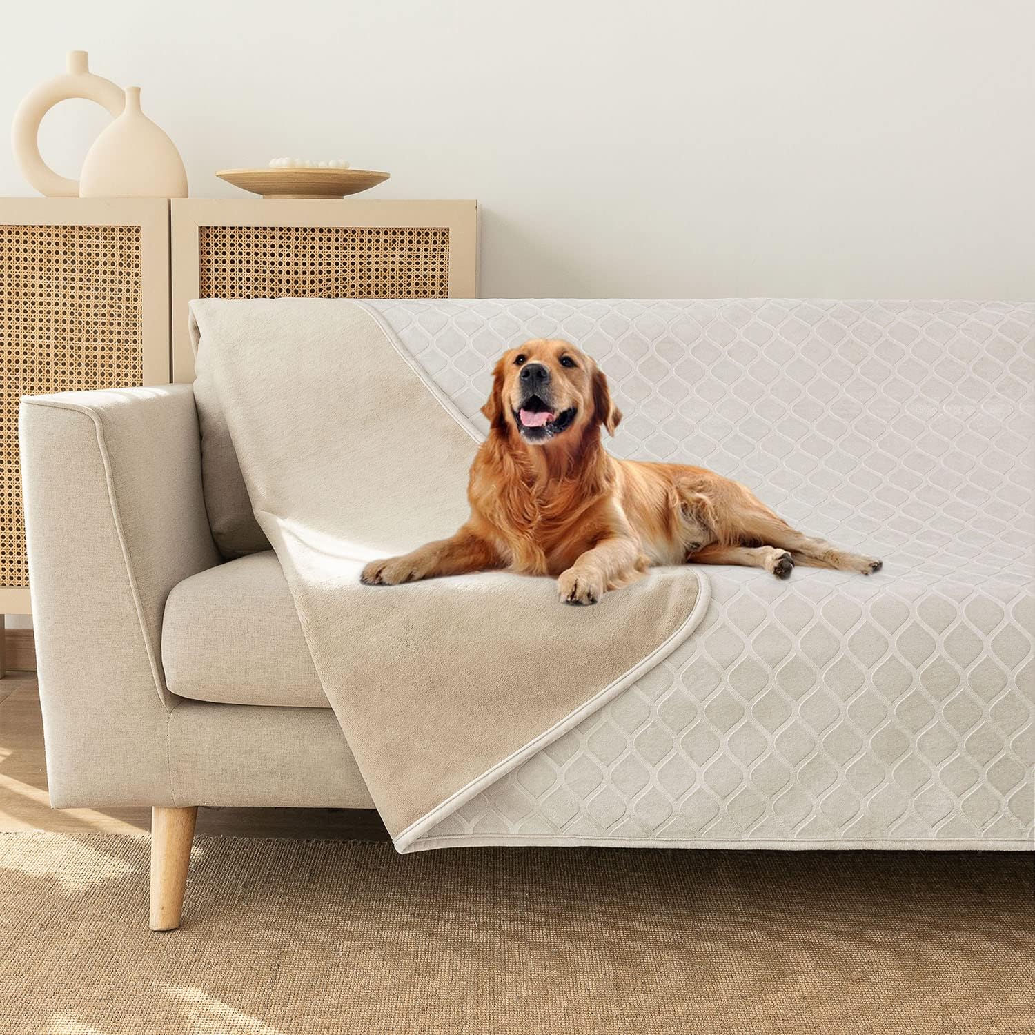 Fuguitex cozy pet lounge on couch showcasing blanket comfort