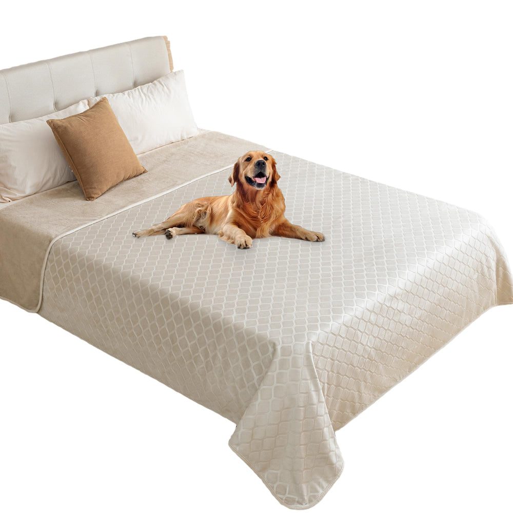Fuguitex waterproof dog blanket 82x102 in in cream and beige protecting furniture