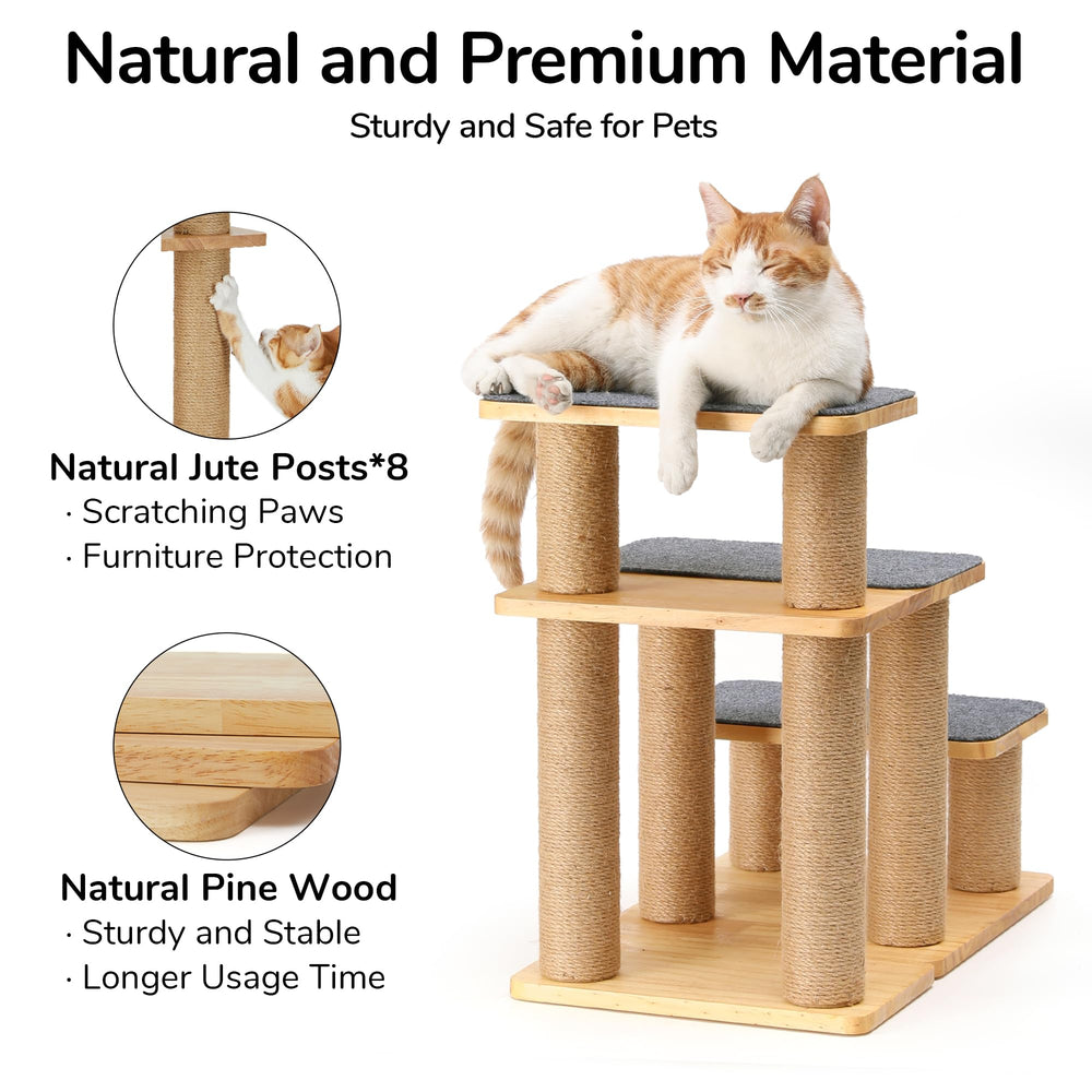 FUKUMARU solid pine steps provide sturdy climbing for pets up to 200 lbs.