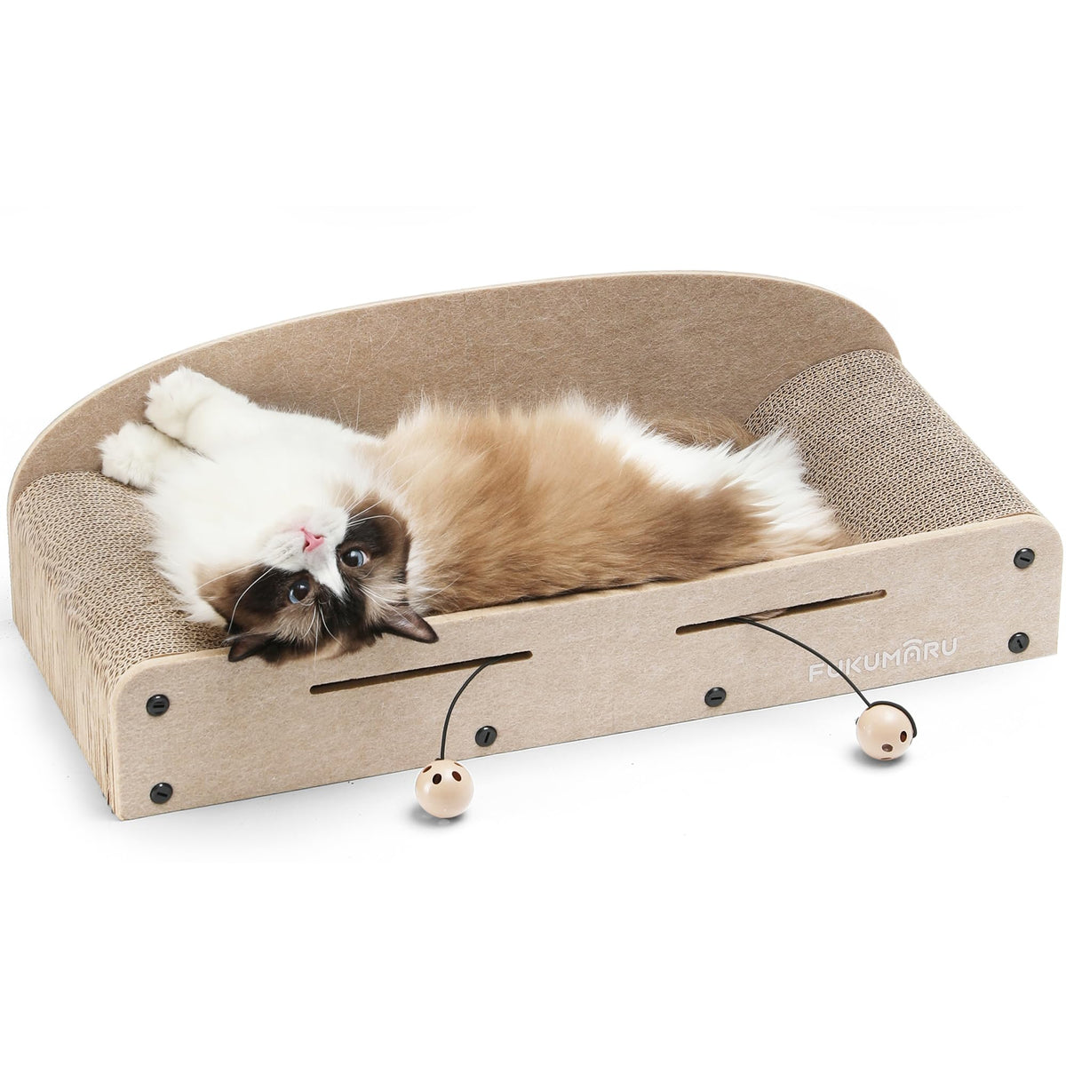 FUKUMARU 26-inch cat scratcher bed front view, spacious lounging and scratching space.
