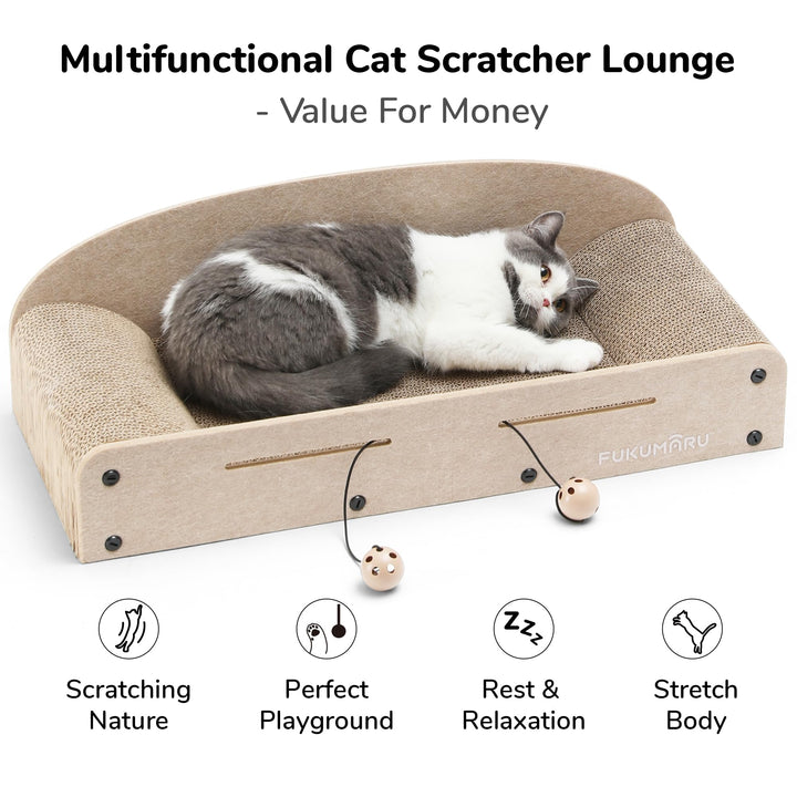 FUKUMARU cat scratcher bed side view, large surface for bigger cats.