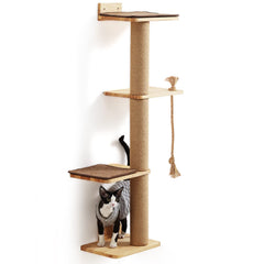 FUKUMARU 50-inch cat scratching tree wall-mounted for full-body stretch and play.