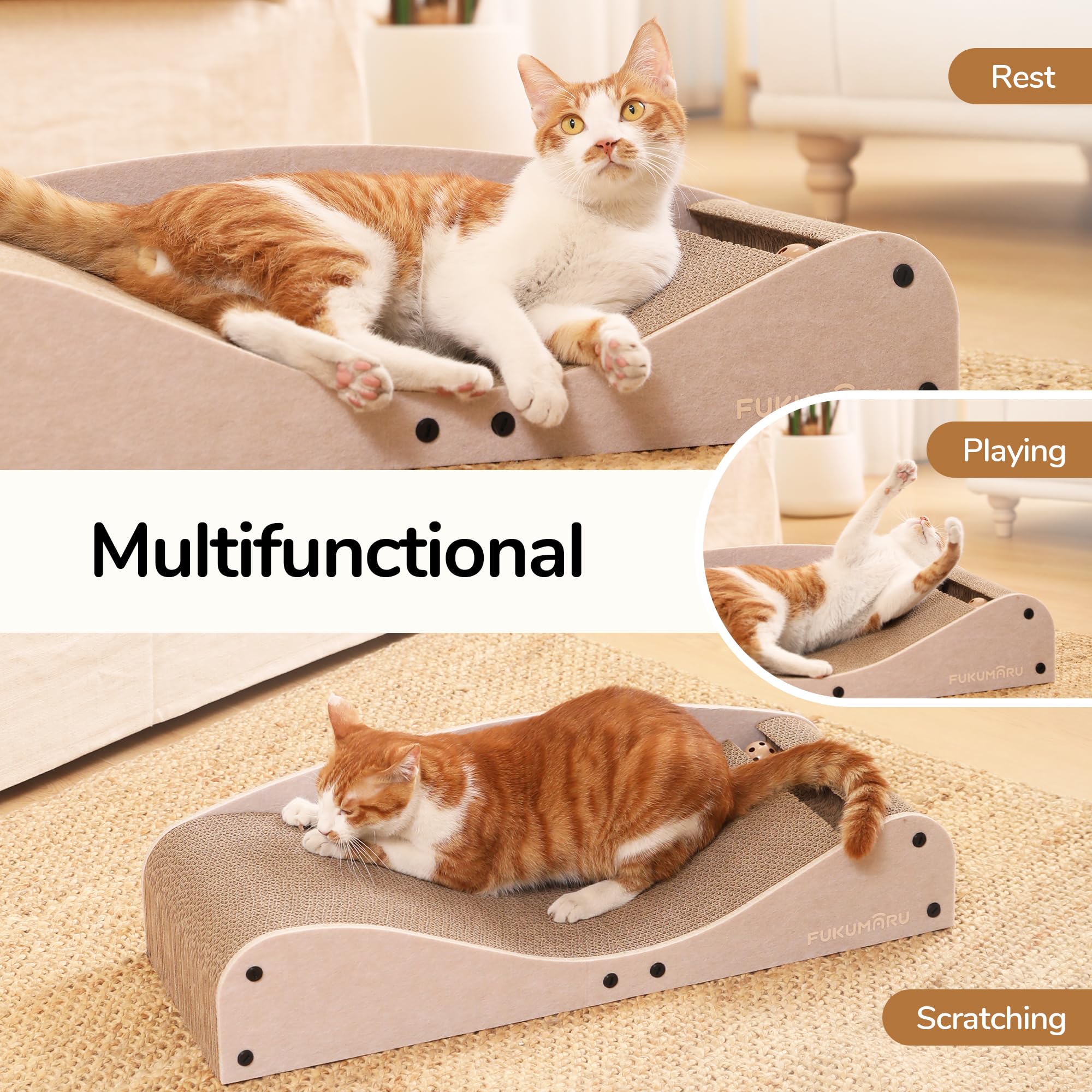 Close-up of durable cardboard showing scratching surface built to resist daily pawing