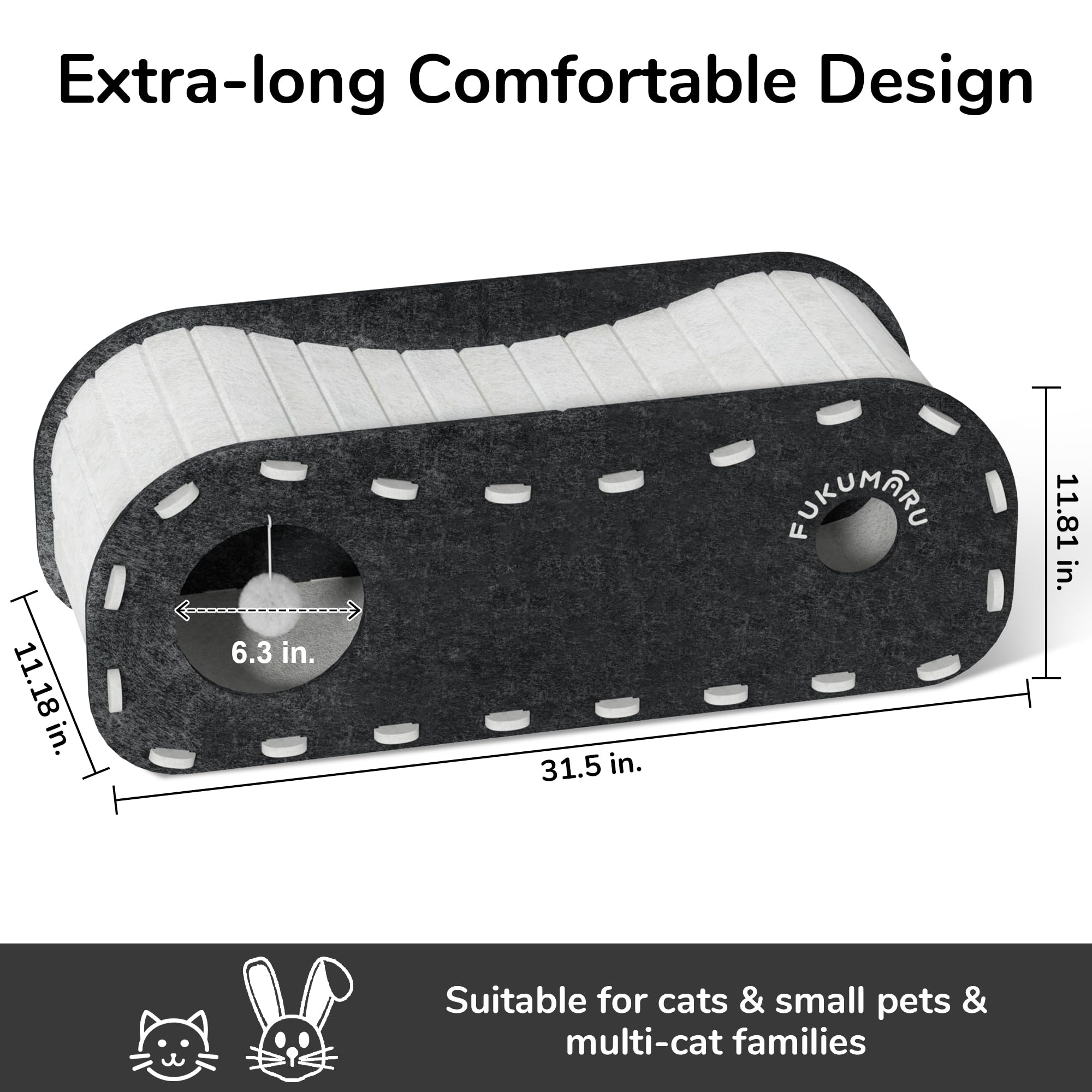 FUKUMARU cat bed fluffy ball detail, engaging accessory for interactive play.