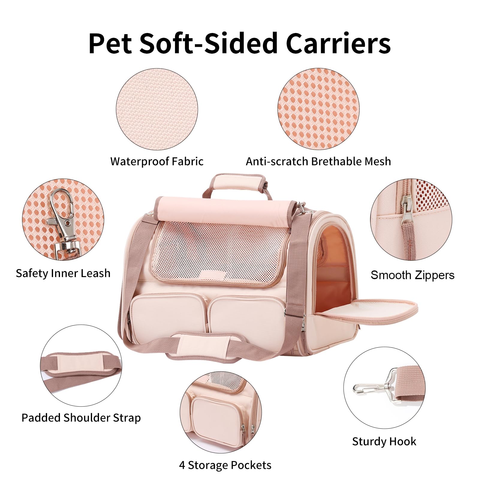 FUKUMARU cat carrier features four storage pockets for essentials.