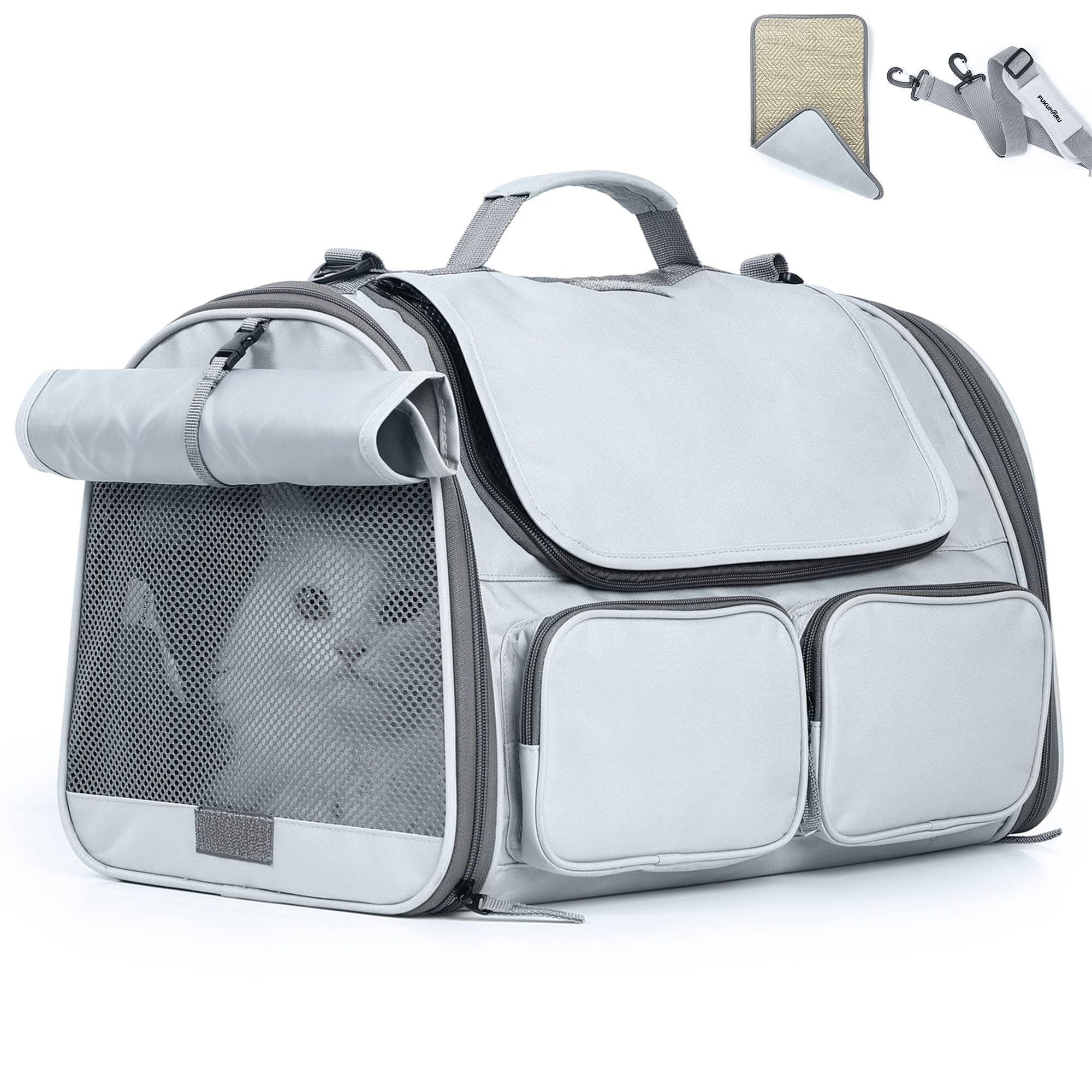 FUKUMARU cat carrier top view shows compact soft-sided design for airline travel