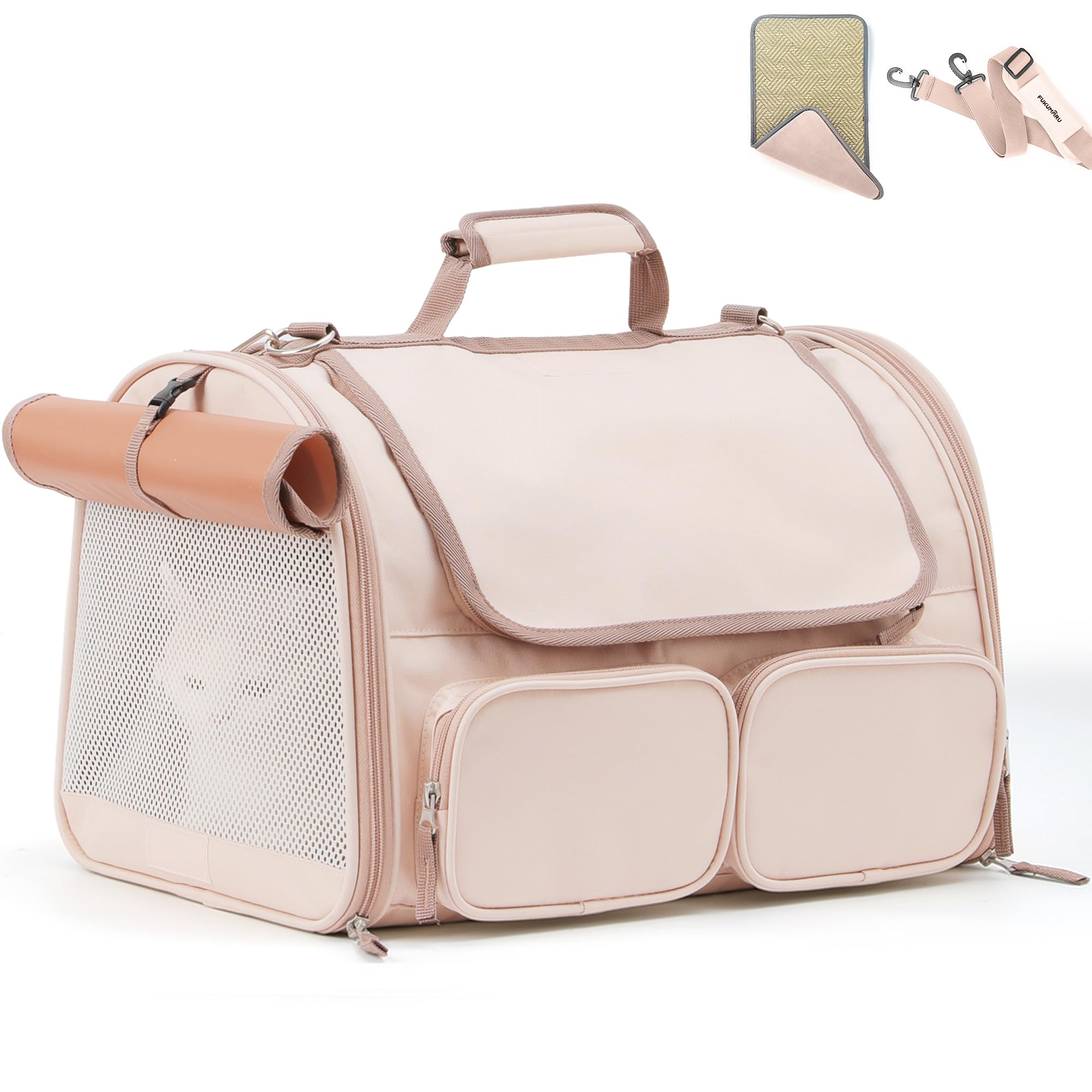 FUKUMARU cat carrier with ventilated top for airflow during travel.