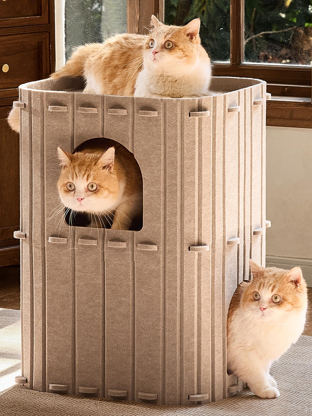 FUKUMARU cat house indoor 2-storey beige for cozy lounging and play