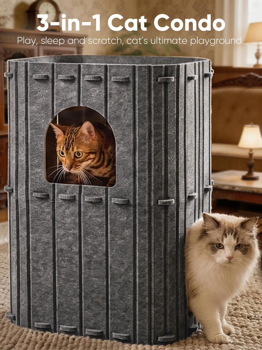FUKUMARU cat house two-storey design suits multi-cat lounging and play