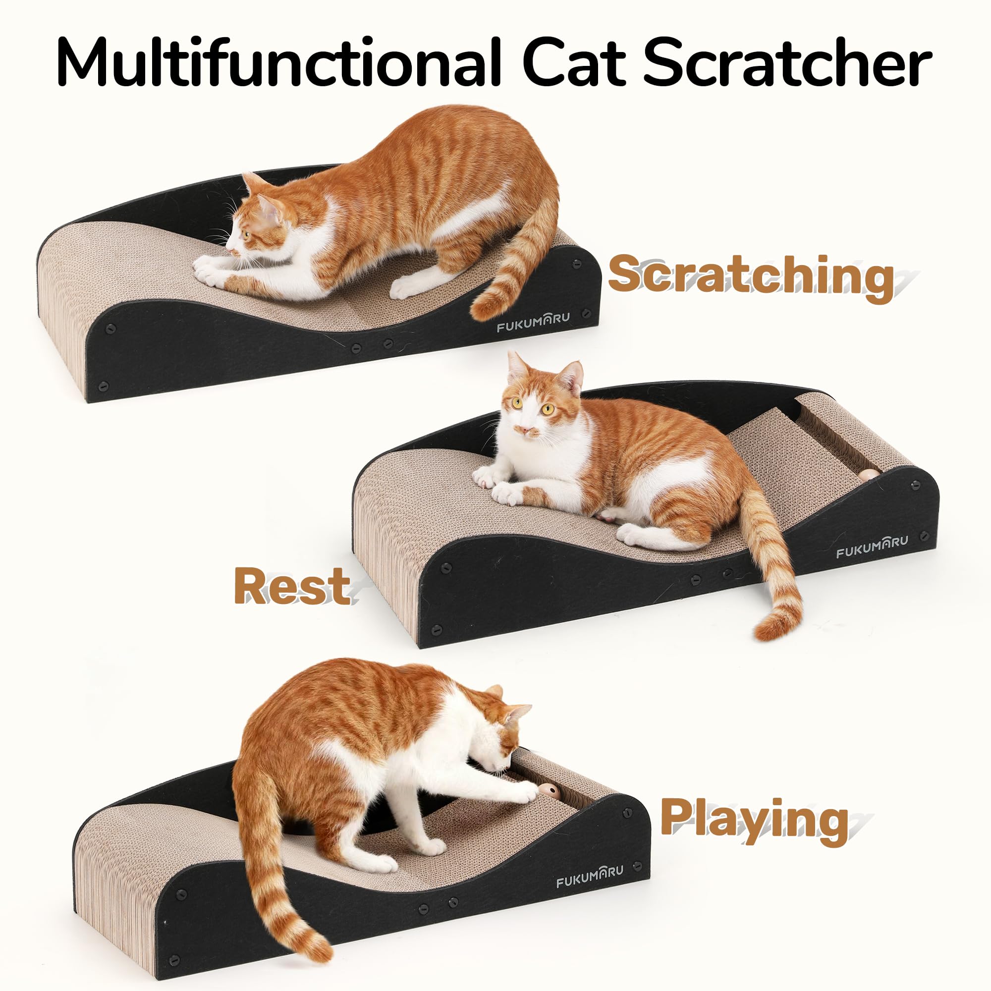 FUKUMARU cat scratcher bed with non-slip base supports stable lounging