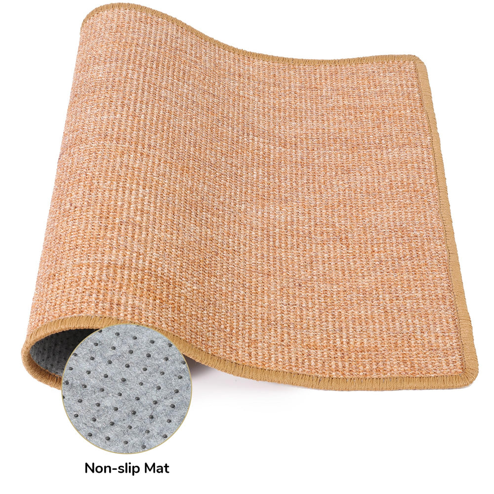 FUKUMARU scratcher mat brown color complements living rooms and hides wear.