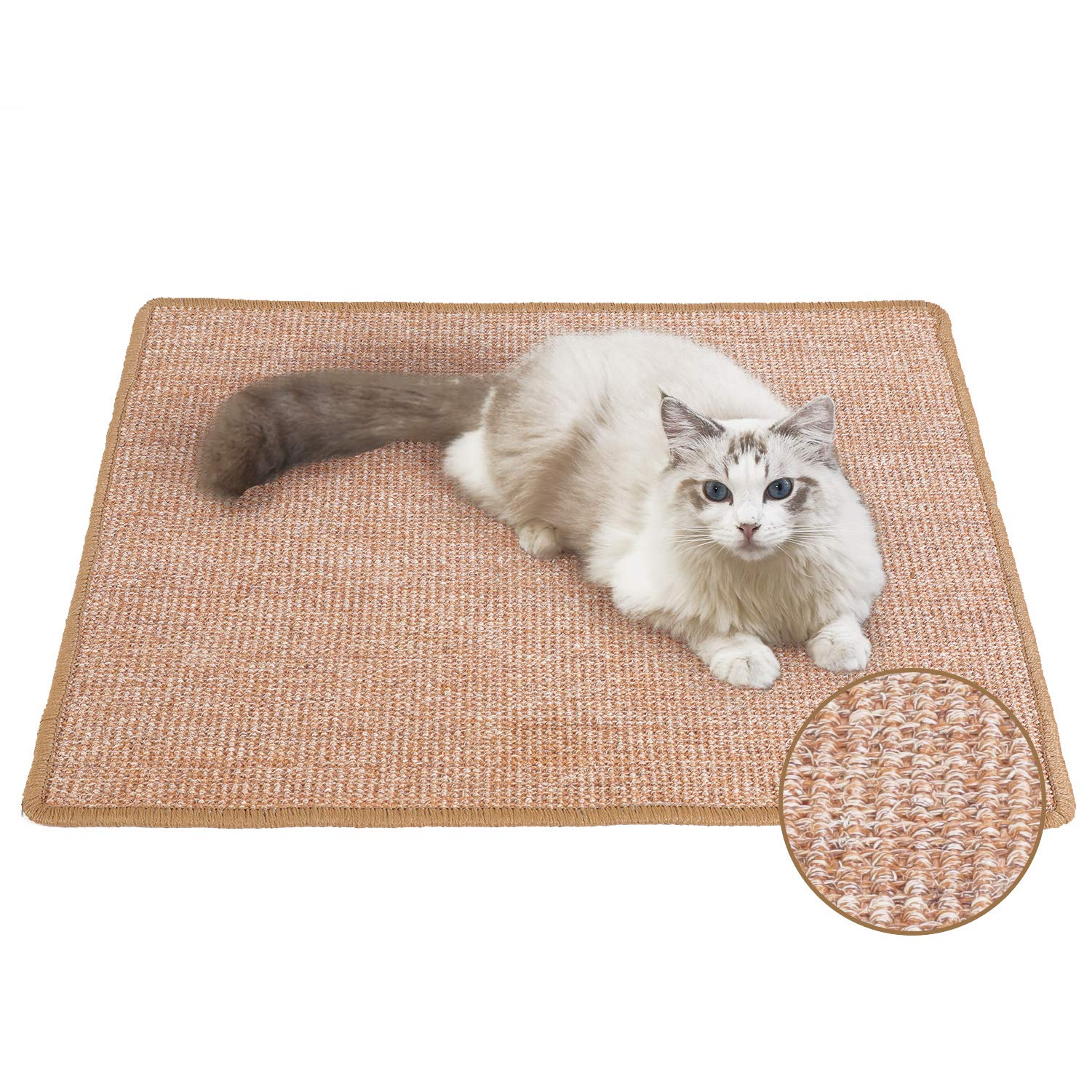 FUKUMARU cat scratcher mat sisal surface for durable scratching and play on wood floors.