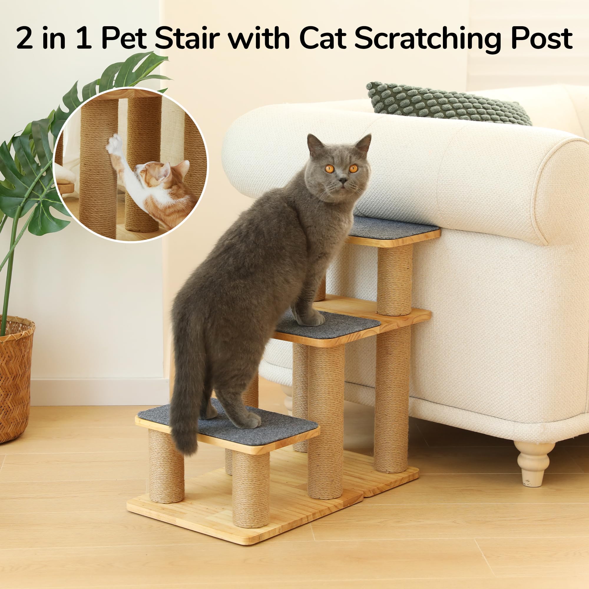 FUKUMARU cat scratching post at the base protects furniture during play.