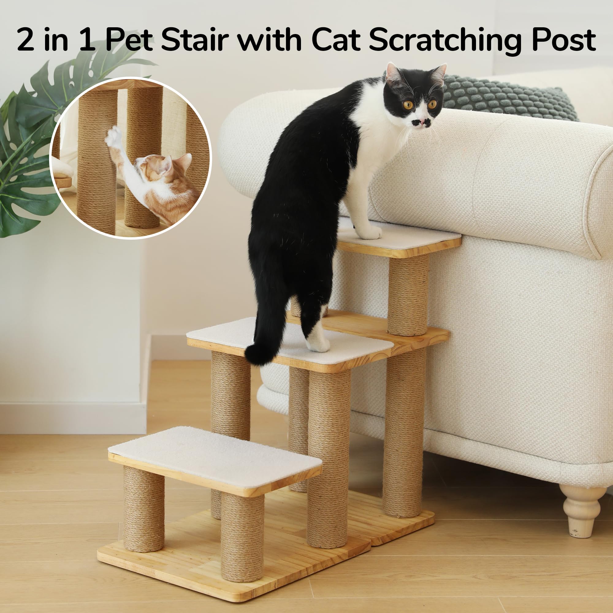FUKUMARU cat scratching post at the base to protect furniture while pets scratch.