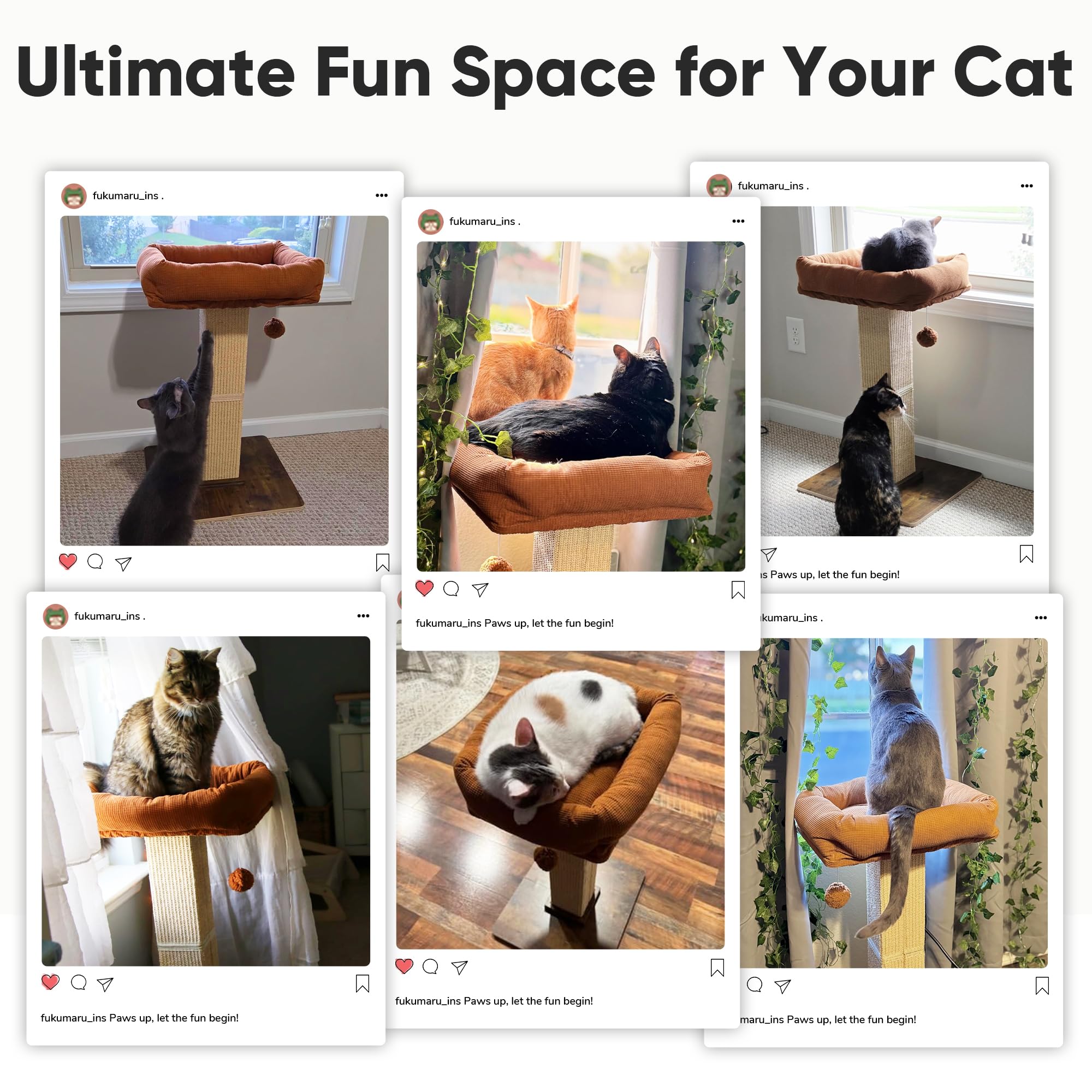 FUKUMARU Cat Scratching Post in-room view — shows how it fits various interiors.