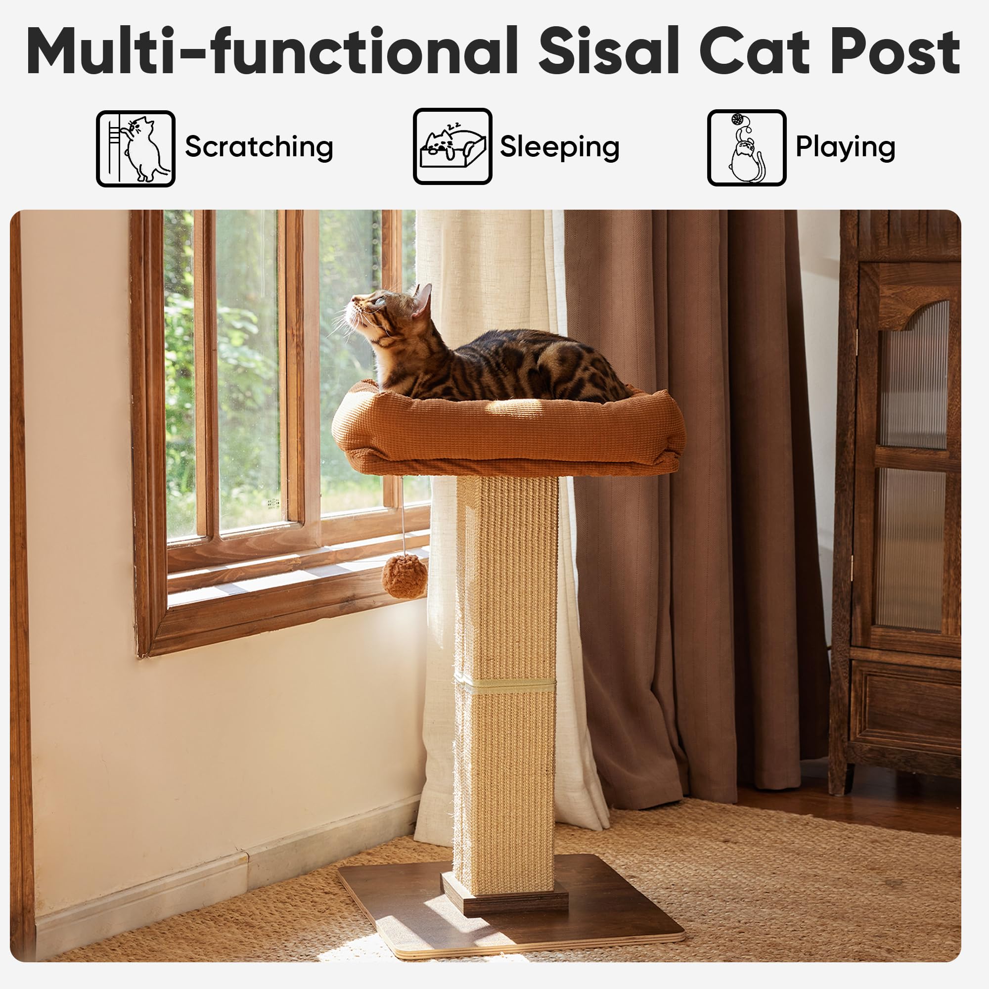 FUKUMARU Cat Scratching Post perch top — cozy resting spot for cats after play.
