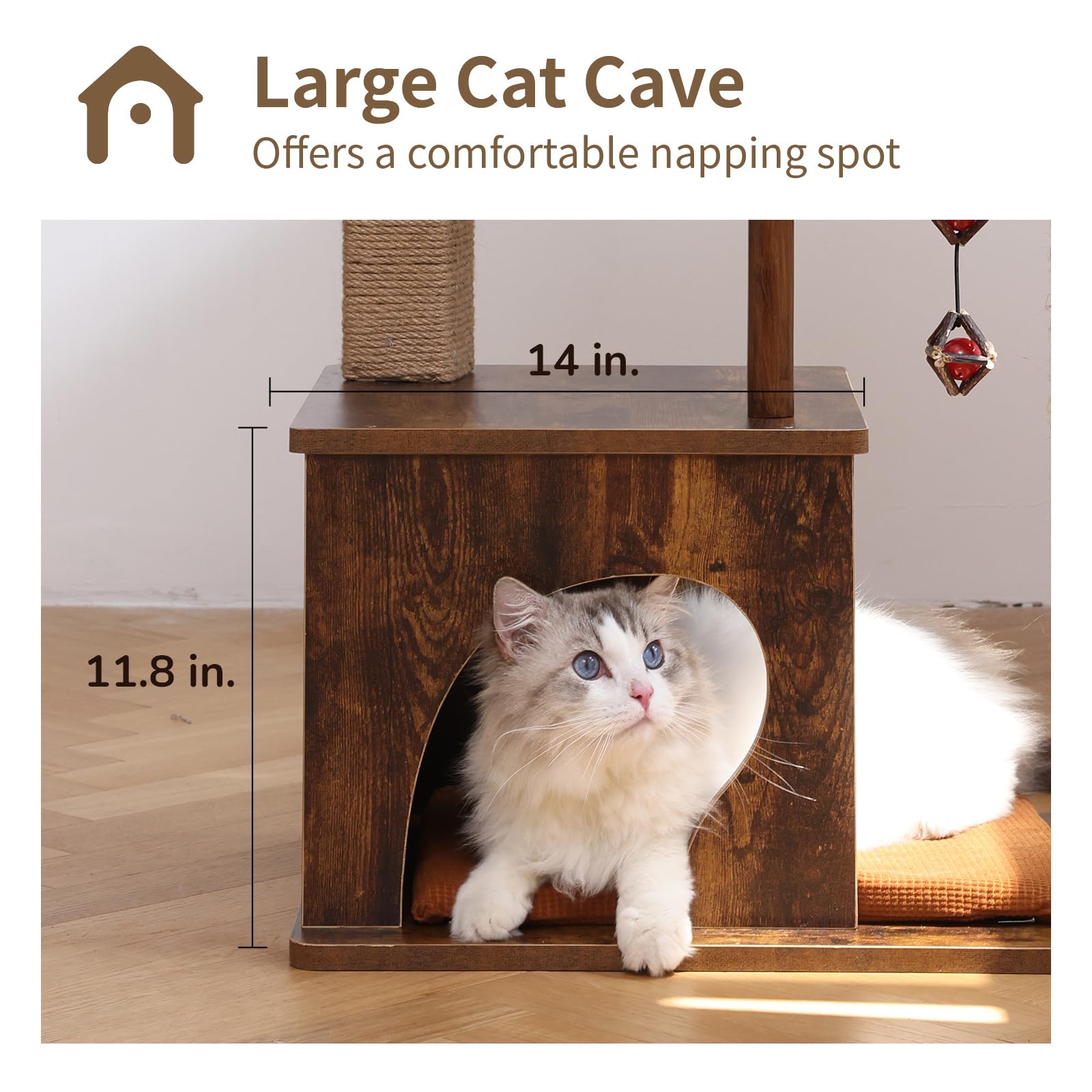 FUKUMARU cat tree wood condo—private hideaway with elevated vantage.