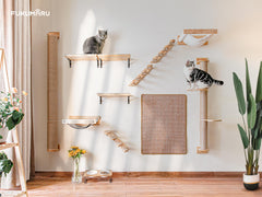 FUKUMARU wall-mounted bridge platform as part of a customizable cat wall
