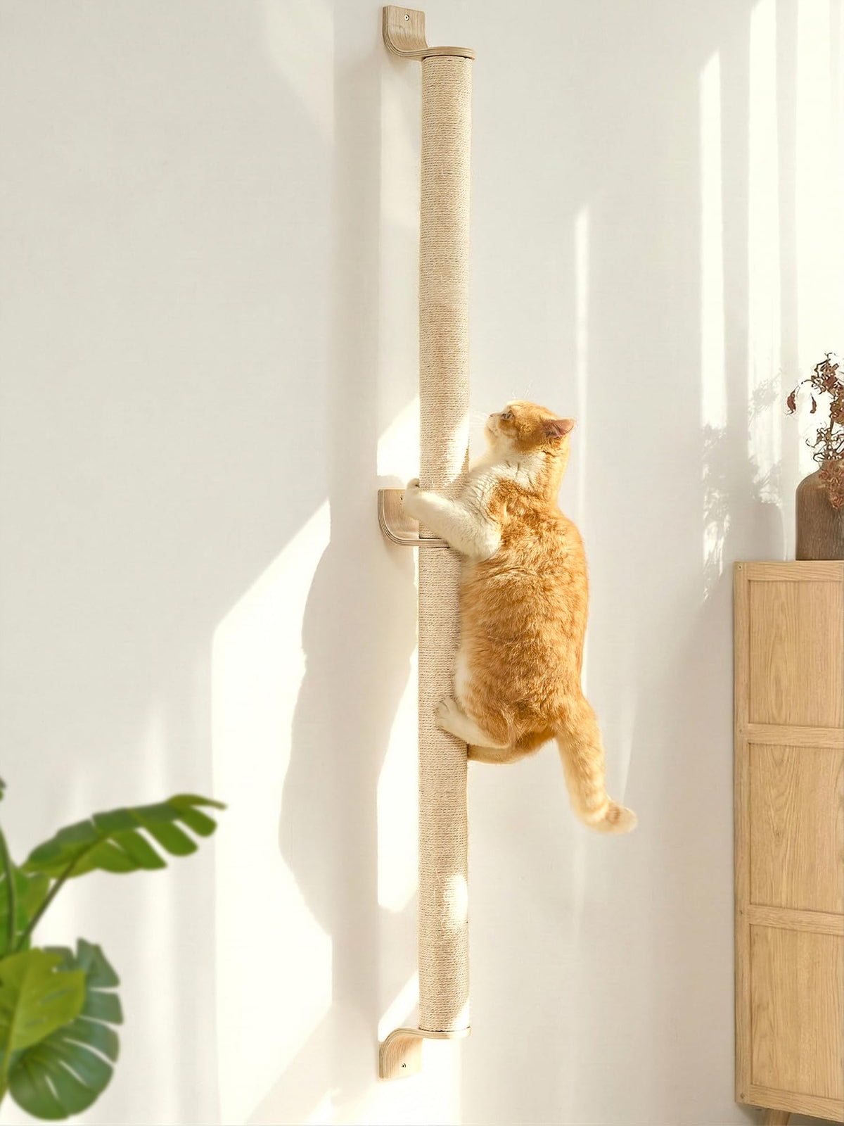 FUKUMARU Cat Wall Scratcher 60in vertical post for space-saving indoor play.