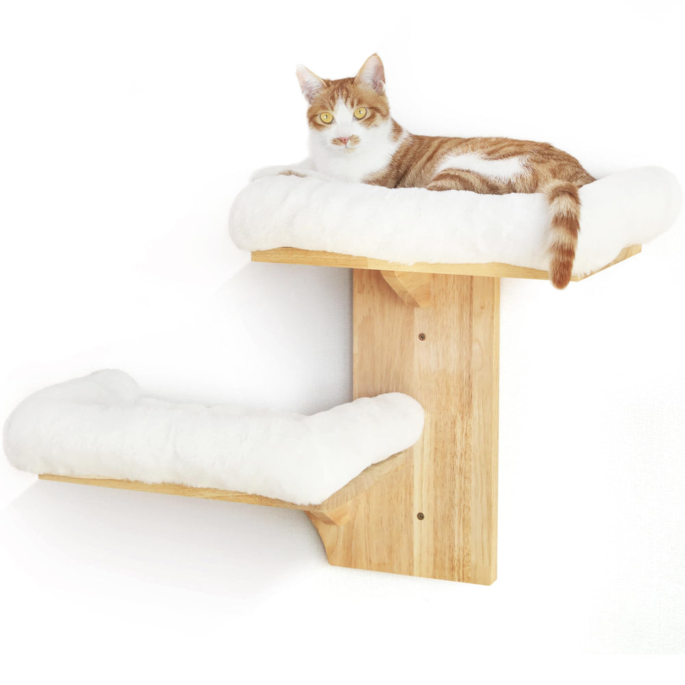 FUKUMARU cat wall shelves with two platforms in tree shape for climbing.