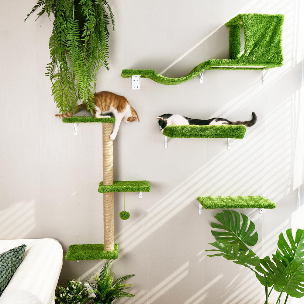 FUKUMARU cat wall shelves green design adds natural decor and invites playful climbs.