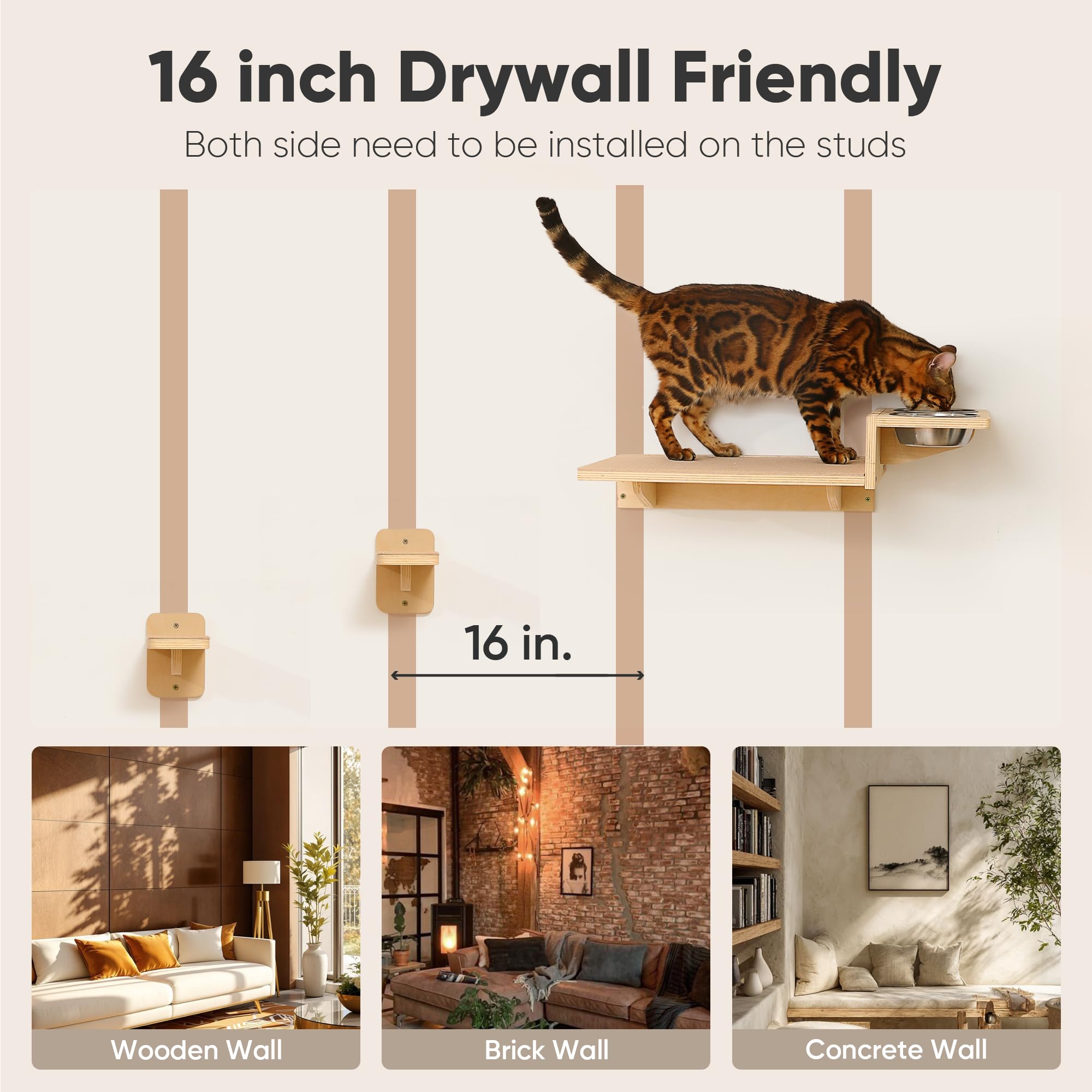 FUKUMARU cat wall shelves installation-bracket—quick drywall mounting for sturdy setup.