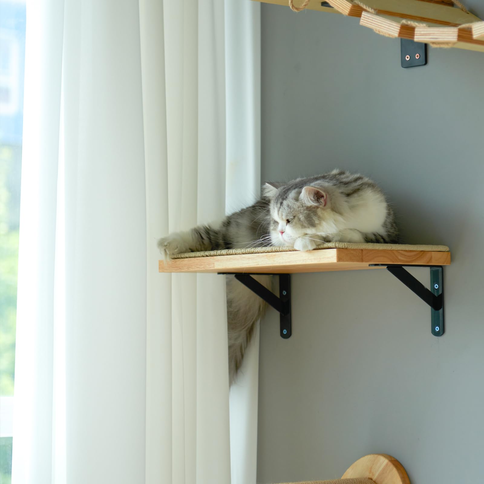FUKUMARU cat wall shelves scratch-friendly surface promotes natural scratching.