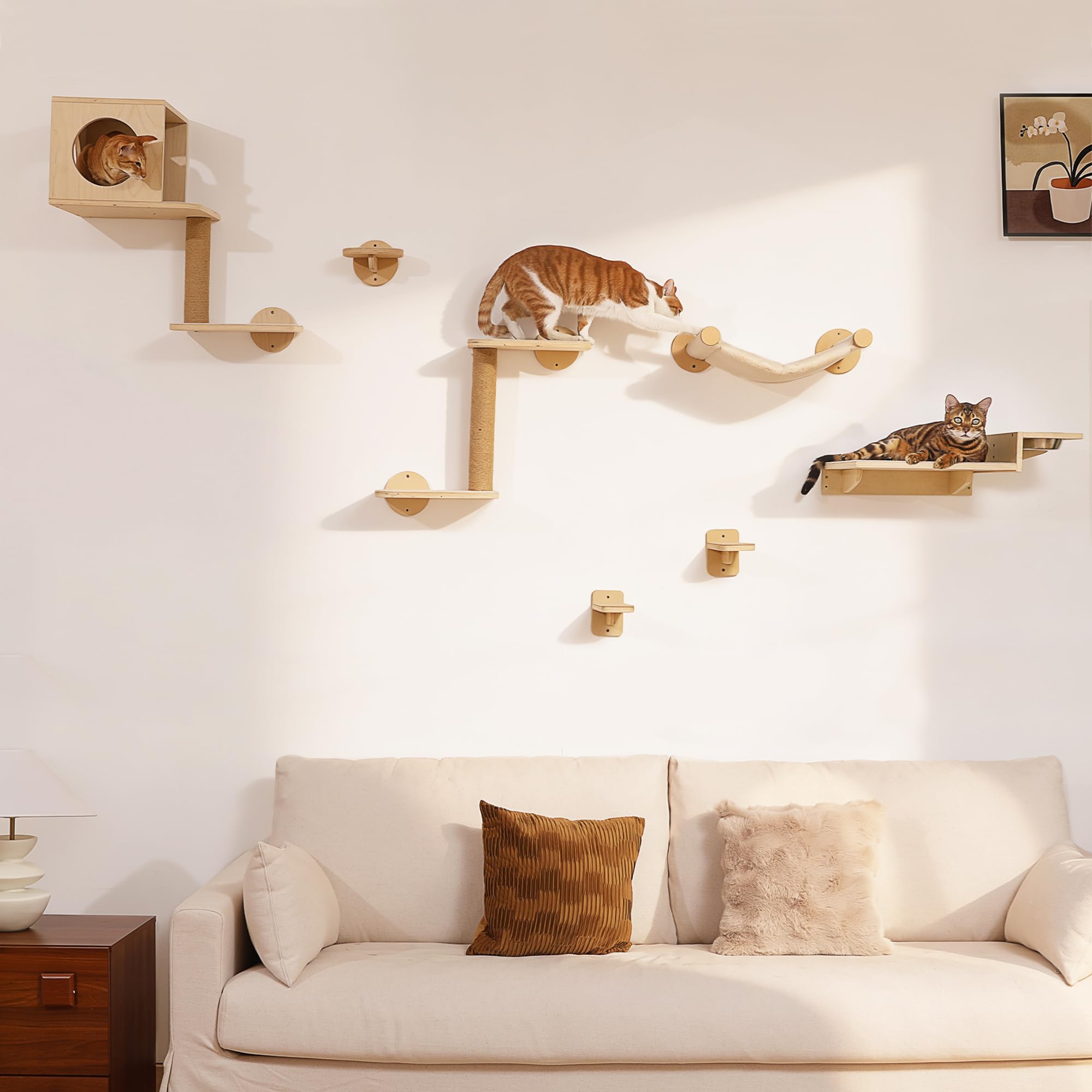 FUKUMARU cat wall shelves space-saving-layout—frees floor space while enriching indoor jungle.