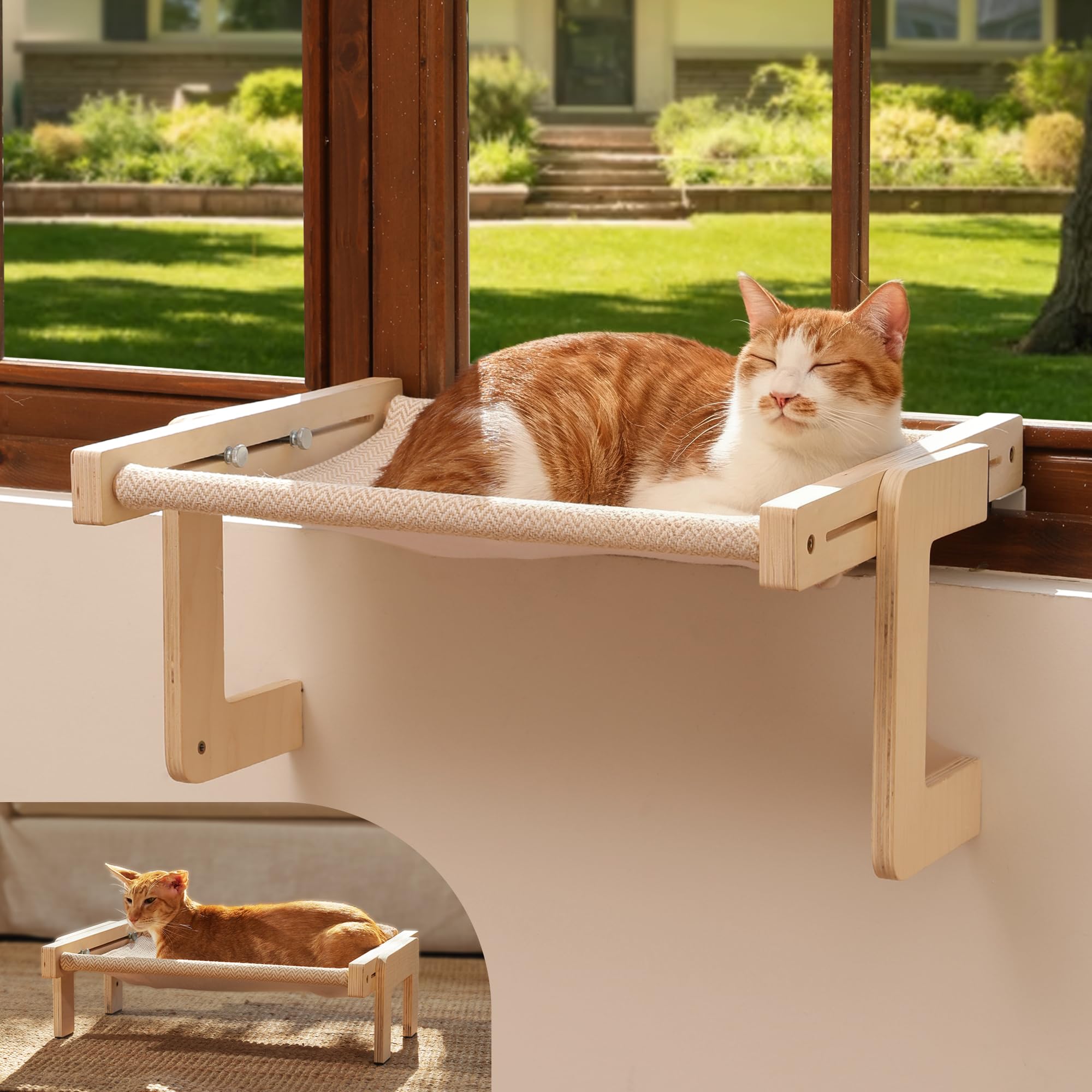 FUKUMARU cat window perch on a sunny sill, offering a cozy resting spot.