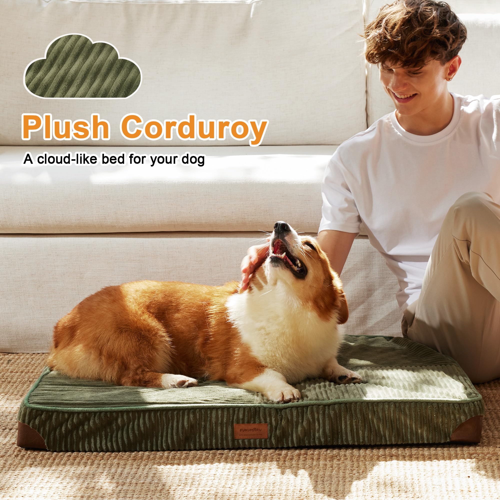 FUKUMARU dog bed plush corduroy fabric for softness and breathability