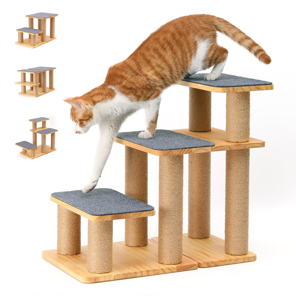 FUKUMARU dog stairs in solid wood offer stable bed access and support up to 200 lbs.