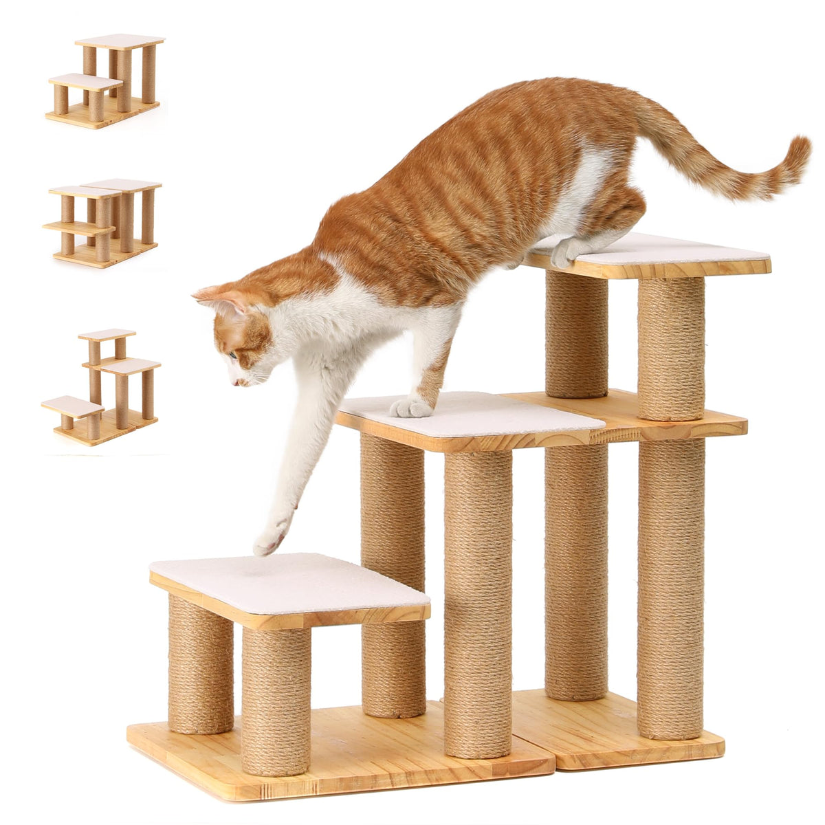 FUKUMARU dog stairs with a solid wood frame for durable support and easy access.