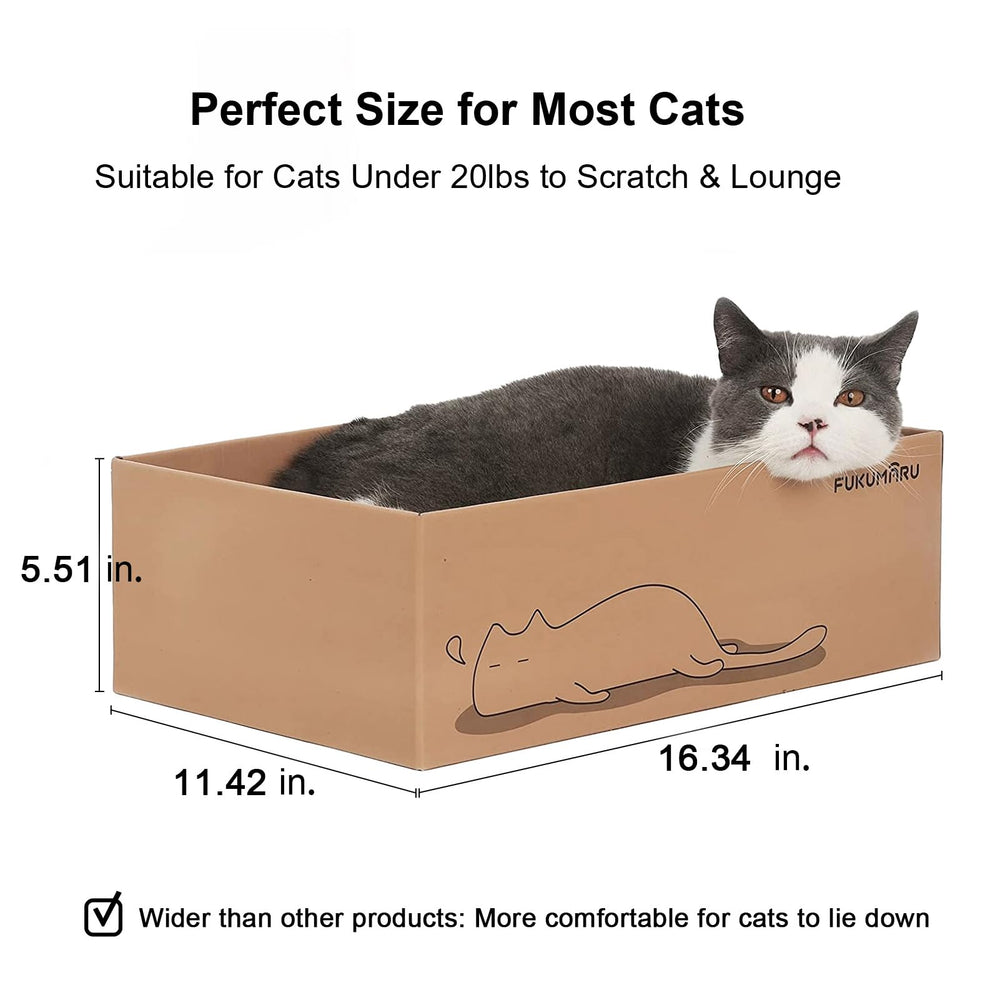 FUKUMARU large cat scratcher box interior view shows comfy, spacious space for big cats.