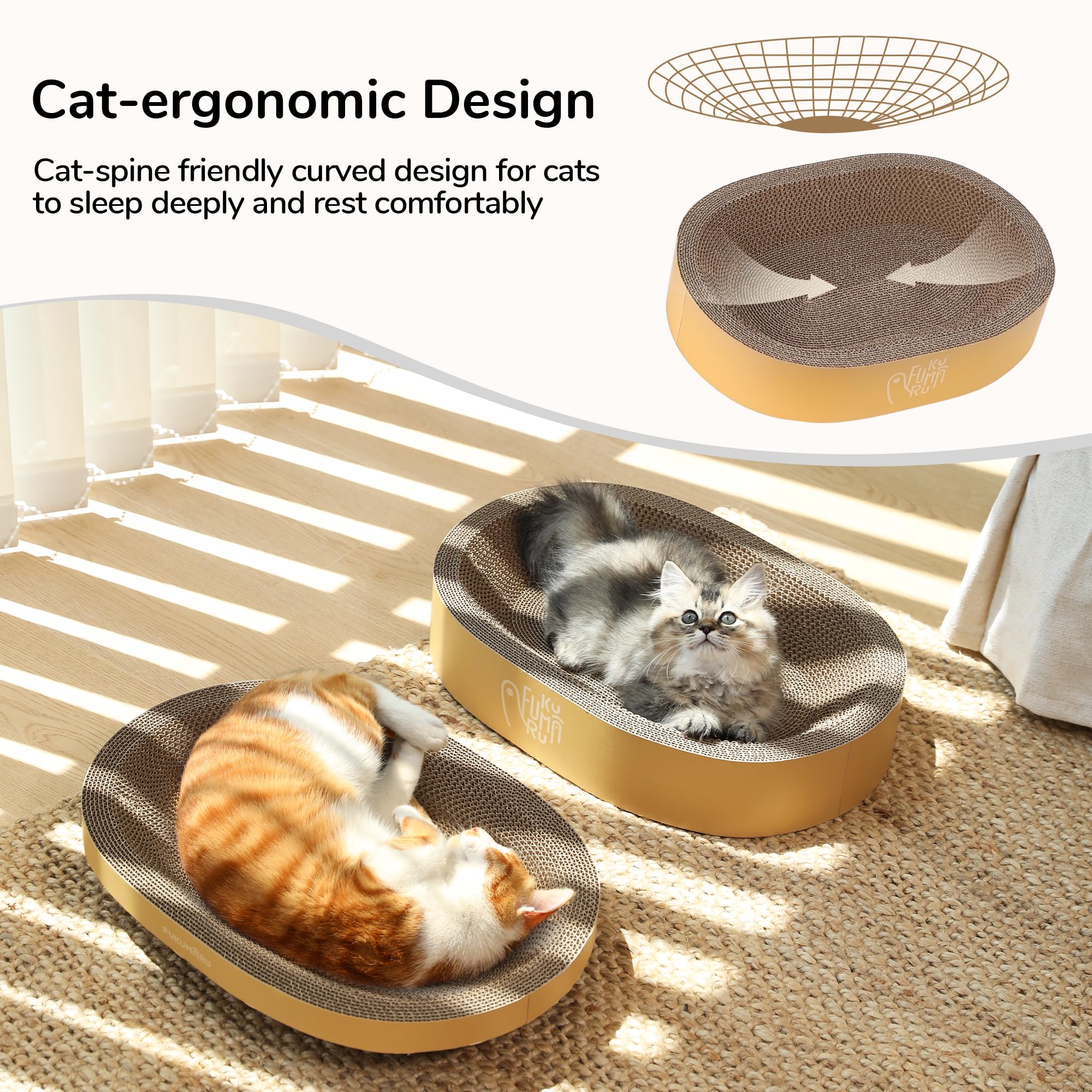 FUKUMARU round scratcher box in action for play and rest.