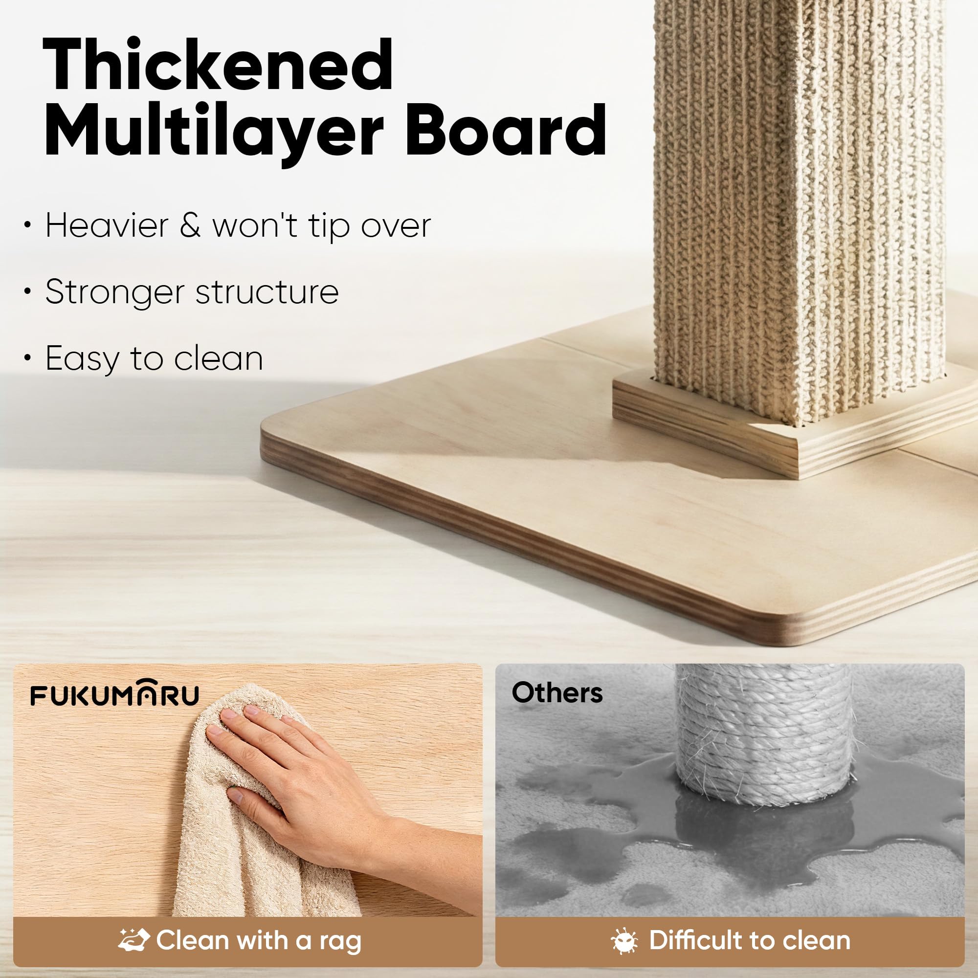 FUKUMARU tall scratching post with base stability for confident cats.