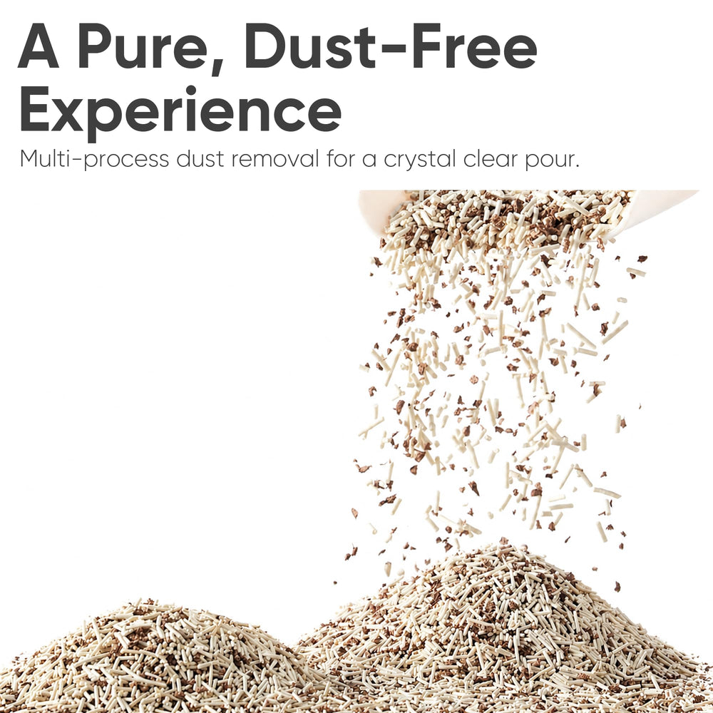 FUKUMARU dust-free formula highlights near-dust-free air around litter.