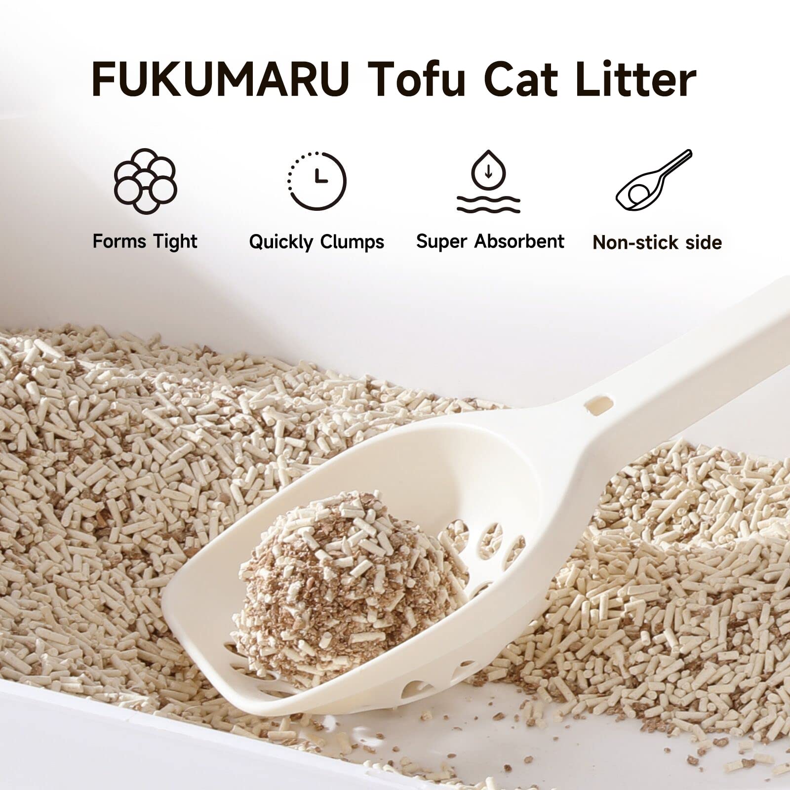 FUKUMARU Tofu Cat Litter dust-free close-up highlights clean air and paws