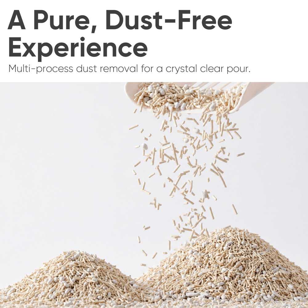 FUKUMARU Tofu Cat Litter is 99.9% dust-free, keeping surfaces cleaner.