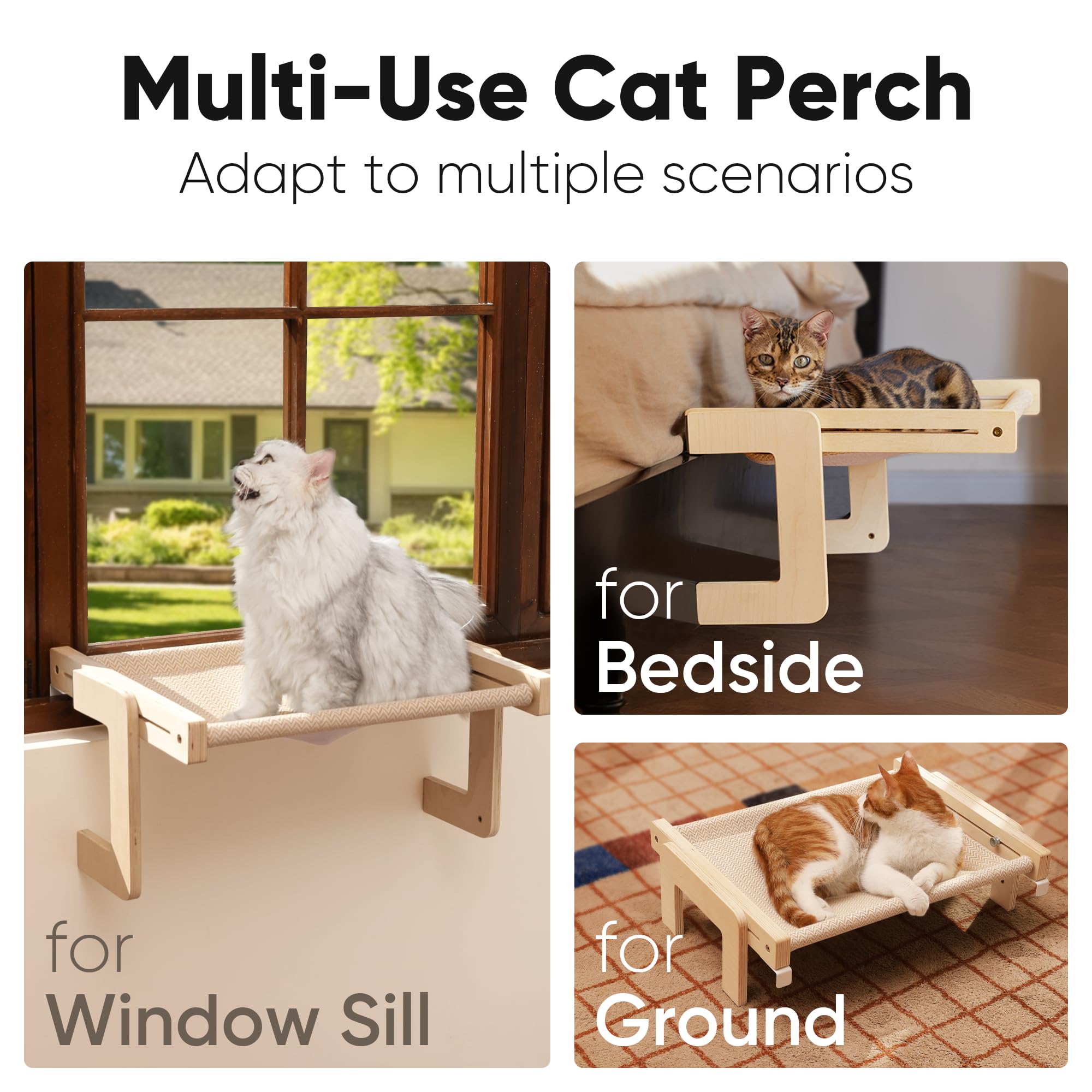 FUKUMARU cat window perch assembly shown with tool-free setup for quick use.