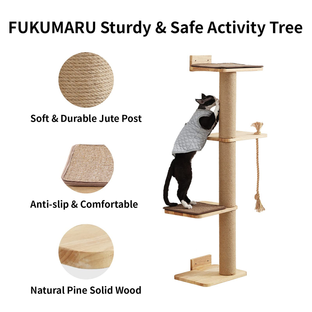 FUKUMARU two cushioned cat shelves offer comfortable breaks during exploration.