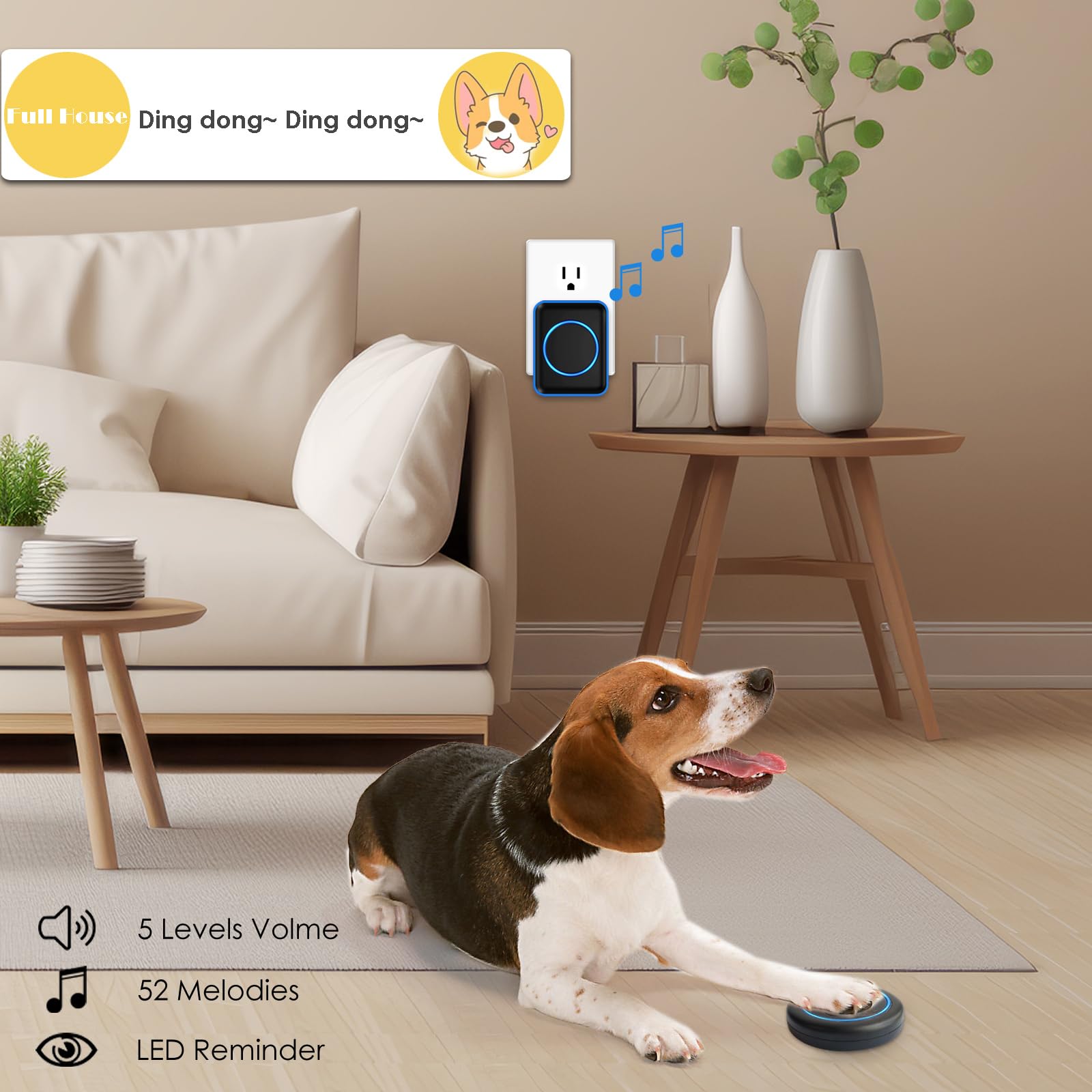 Full House dog doorbell receiver illustrating long-range wireless alerts.