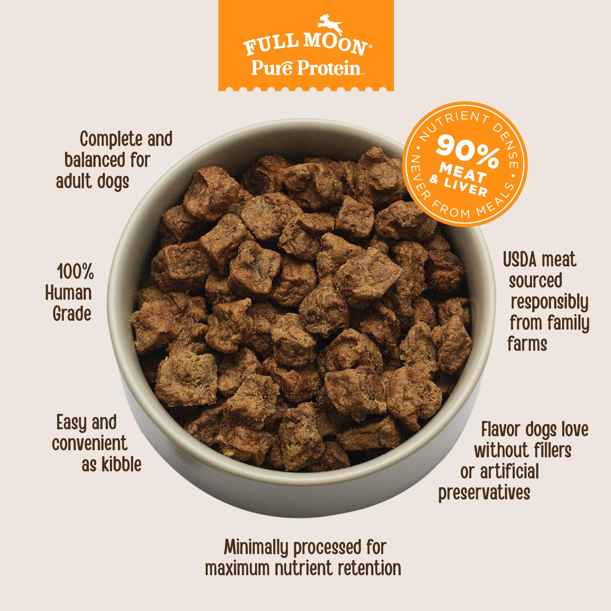 Full Moon 100-percent-human-grade standard emphasizes quality you can trust.