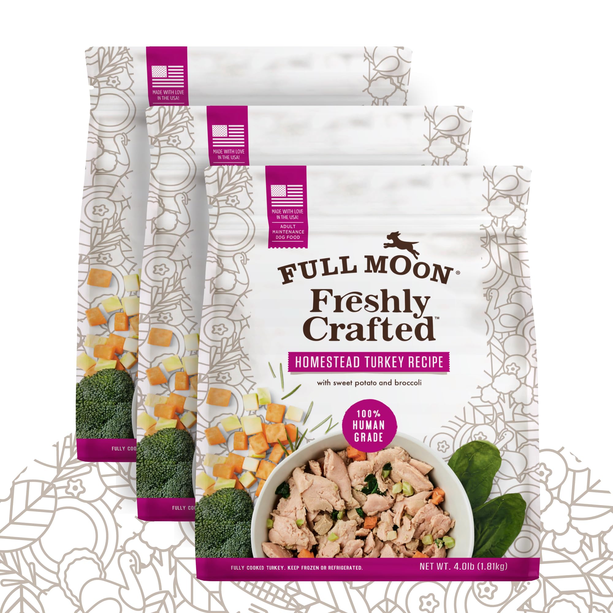Full Moon NAE delivery box with frozen dog food preserves freshness for later feeding
