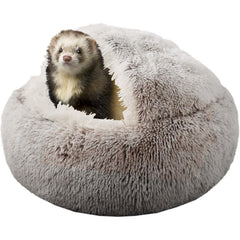 Fulue Ferret Bed Cave brown closeup shows plush warmth for cuddling.