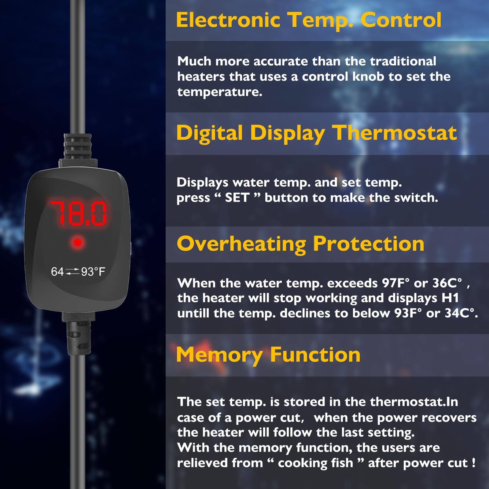 FUMAK 10W mini aquarium heater alumina-ceramic construction durability.