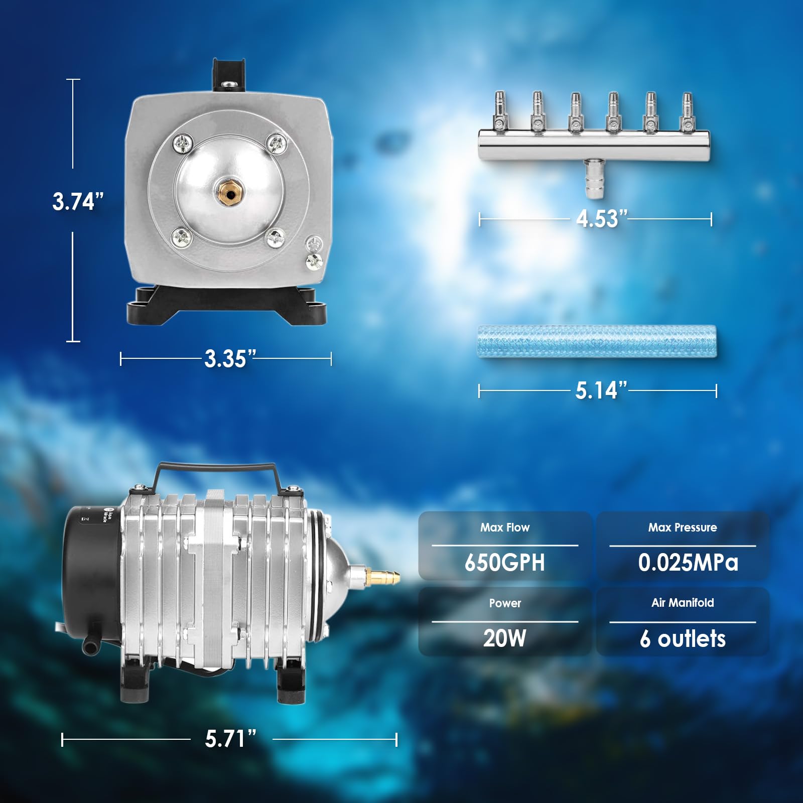 FUMAK included hose and air stones support quick setup in freshwater systems.