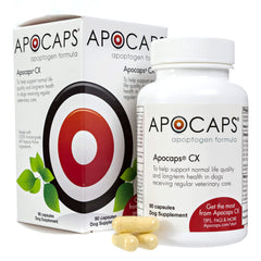 Functional Nutriments Apocaps CX dog bottle front view for everyday wellbeing.