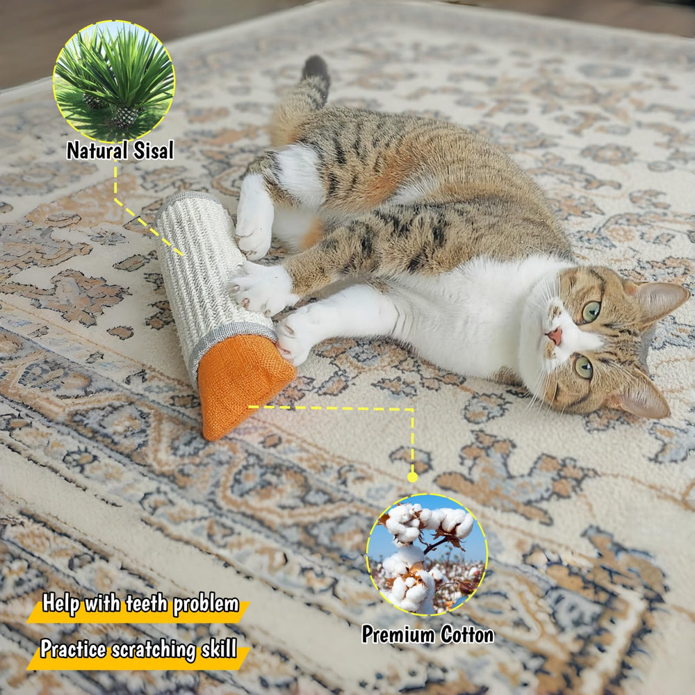 FuneeTop orange and silver catnip toy closeup shows natural sisal texture for scratching.