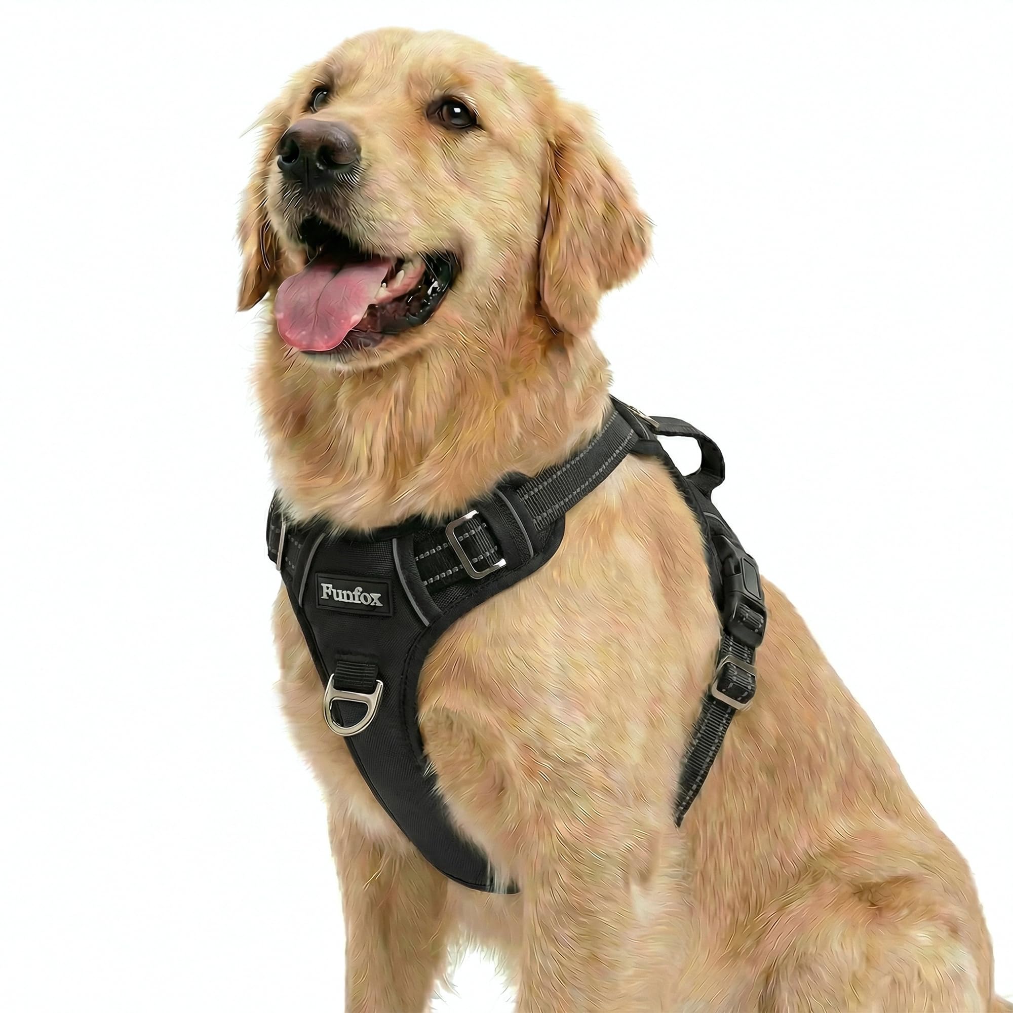Funfox large dog harness front-clip no-pull for gentler steering during walks